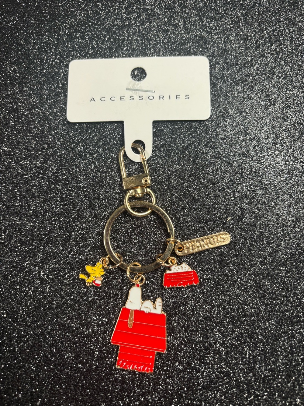 Snoopy & Woodstock Keychain/BagCharm q/ Gold Accents